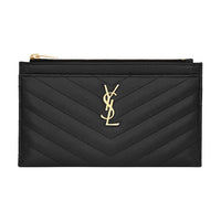 SAINT LAURENT Monogram Leather Clutches Wallets Small Size Women's Black