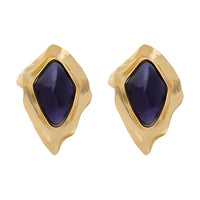 SAINT LAURENT Resin Metal Diamond Gemstone Brass Earrings Women's Gold