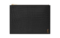 SAINT LAURENT Embossed Matte Finish Leather Tablet Bag Men's Black