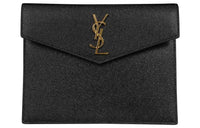 SAINT LAURENT UPTOWN Calfskin Envelope Bag Clutches Small Size Women's Black