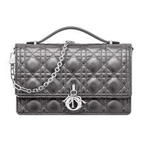 DIOR Calfskin One Shoulder Handbag Women's Metal Silver
