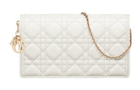 DIOR Lady Dior Wicker Pattern Lambskin One Shoulder Crossbody Clutch Women's White