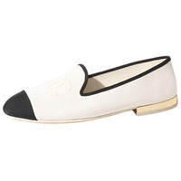 CHANEL Cc Loafers White Black Lambskin Women's