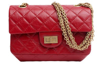 CHANEL Calfskin Chain Shoulder Bag Crossbody Bag Mini Women's Red
