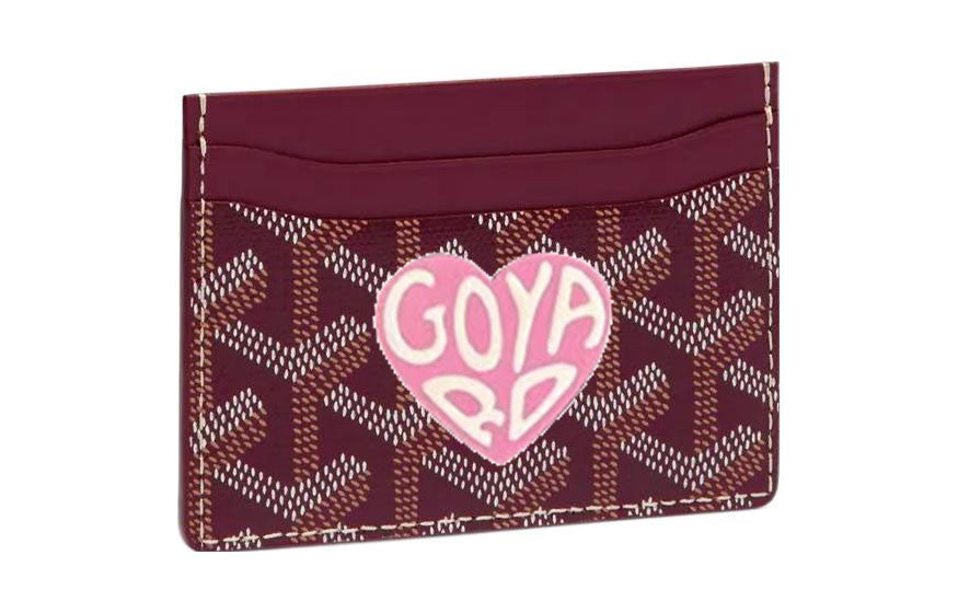GOYARD Canvas With Calfskin Card Clip Card Holder Unisex Burgundy & Pink Small Heart