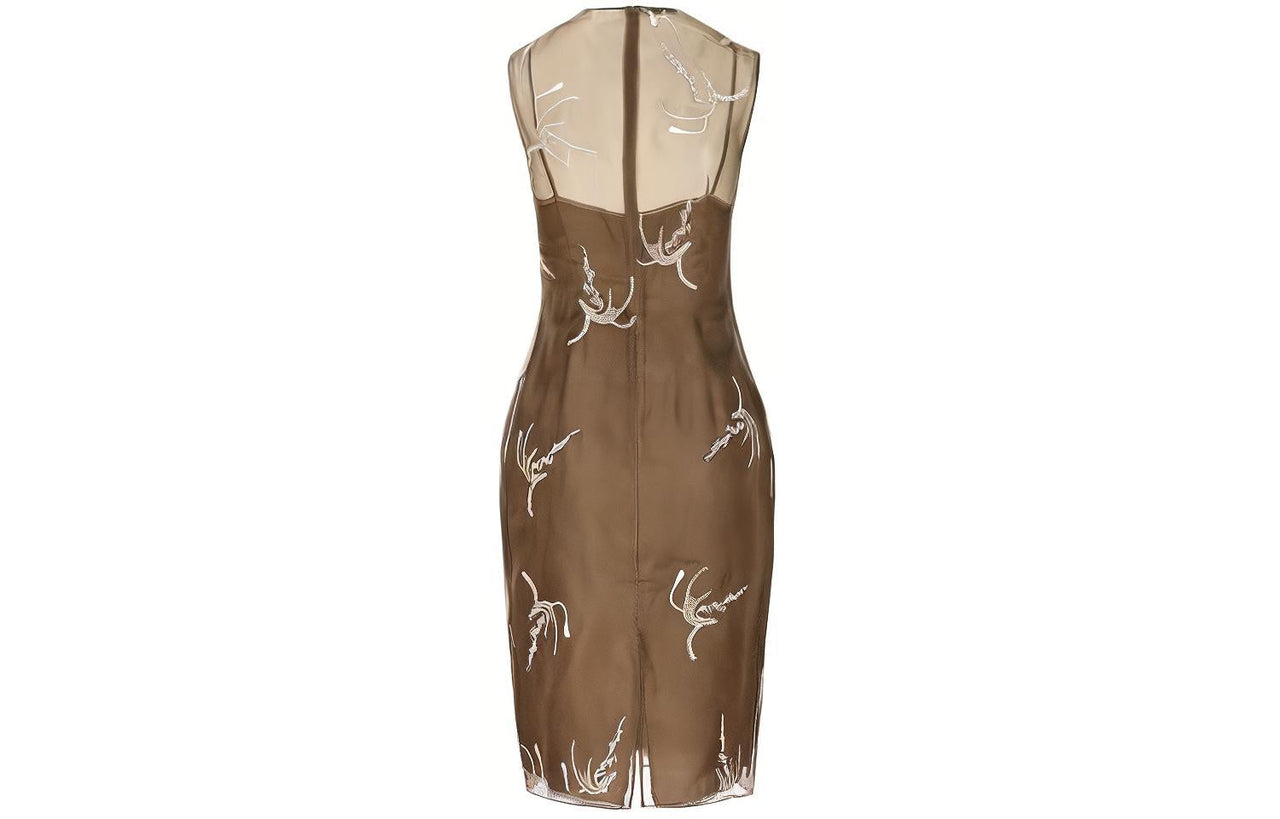 PRADA Allover Embroidered Sleeveless Midi Dress
