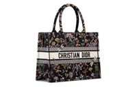DIOR Embroidery Tote Bag Shopping Bag Handbag Medium Size Women's Black & White