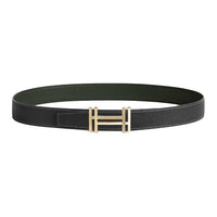 HERMES Calfskin Leather Belts Men's Graphite/Green Width: 3.2CM