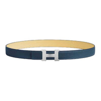 HERMES Palladium Plated Leather Belts Women's Chick Yellow/Navy Width 2.4cm