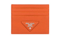 PRADA Leather Card Clip Card Holder Women's Orange