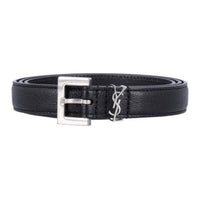 SAINT LAURENT Metal Leather Belts Women's Black Width: 2cm