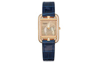 HERMES Wrist Watch Quartz Movement Crocodile Leather Strap 31mm Gold Dial Women's Watch