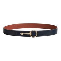 HERMES Calfskin Leather Belts Women's Blue Sea/Sienne Width 3.2cm