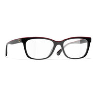 CHANEL Acetate Square Eyeglass Frames Unisex Black/Red