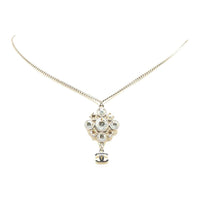 CHANEL 2009 Palladium Plated Cc Crystal Pendant Costume Necklace