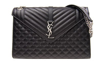 SAINT LAURENT ENVELOPE Cow Leather Shoulder Bag Women's Black