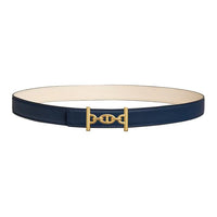 HERMES Double-Sided Design Smooth Buckle Metal Gold-Plated Calfskin Leather Belts Women's Blue Width 2.4CM