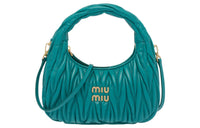 MIU MIU Wander Series Soft Sheep Leather Hobo Shoulder Bag Women's Peacock Blue