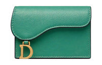 DIOR Saddle Goatskin Card Holder Wallet Women's Green