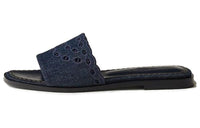HERMES Genuine Leather Sole Slide Slippers Women's Marine Blue