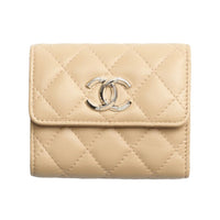CHANEL Lambskin Wallet Small Size Women's Beige