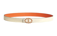HERMES Swift And Epsom Calfskin Leather Belts Women's Cream White/Orange Width: 2.4cm