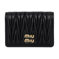 MIU MIU Matelassé Sheepskin Card Holder Women's Black