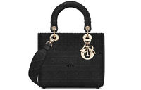 DIOR Wicker Pattern Embroidery Daisie Bag Crossbody Bag Shoulder Bag Medium Size Women's Black