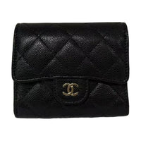 CHANEL Leather Wallet Women's Black