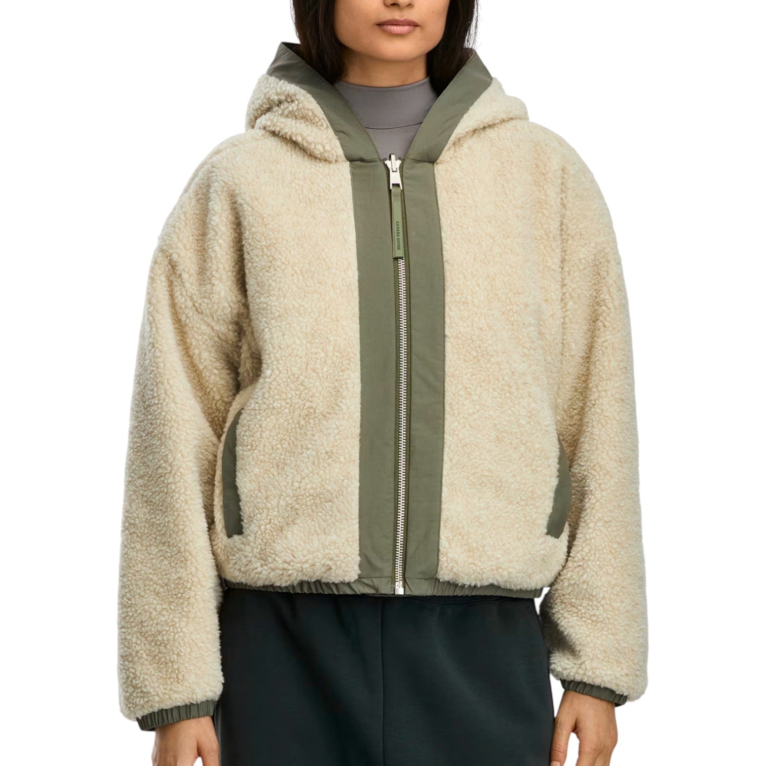 (WMNS) Canada Goose Alberni Reversible Fleece Bomber 'Light Tan Smokey Sage' 7068W-9441