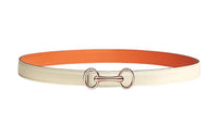 HERMES Heritage Collection Rose Gold Smooth Buckle Calfskin Double-Sided Leather Belts Women's White Width 24MM