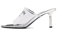 PRADA Plexiglas 75mm Pointy High Heels Silver Leather Women's