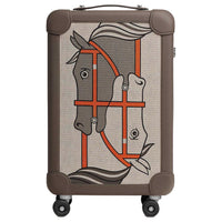 HERMES R.M.S H Plume Canvas Trolley Bag Unisex Khaki Mixed Gray