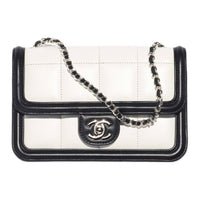 CHANEL Lambskin Patch Calfskin Crossbody Bag Shoulder Bag Mini Women's Black & White