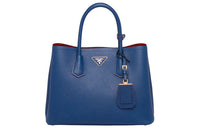 PRADA Double Leather Handbag Women's Blue