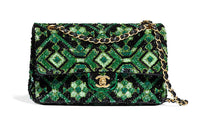 CHANEL Classic Flap CF Sequins Metal Shoulder Bag Regular Women's Green & Black