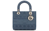 DIOR Lady DiorLady D-Lite Embroidery DaiFeng Handbags Medium Size Women's Dark Denim Blue