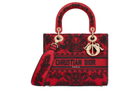 DIOR Lady D Lite Embroidery Shoulder Bag, Crossbody Bag, Handbag Medium Size Women's Red & Black