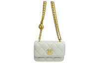 CHANEL Lambskin Shoulder Bag Crossbody Bag Women's Light Gray Blue