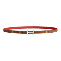 HERMES Palladium-Plated Leather Belts Unisex Rose Red/Multicolor Width: 1.3cm