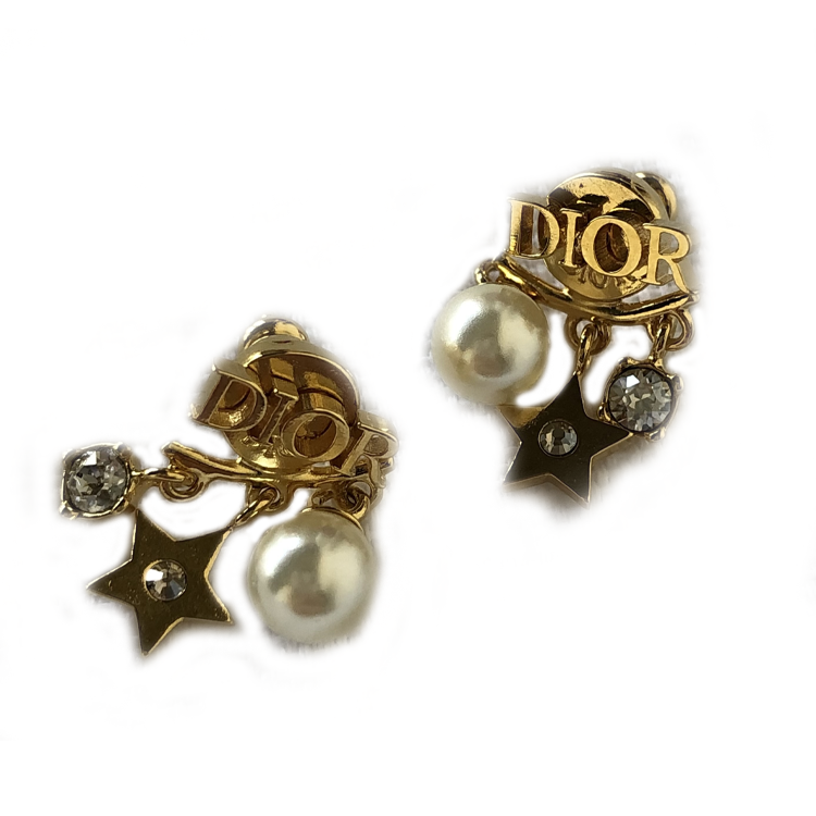 DIOR 2000-2024 Plated Faux Pearl DIORevolution Push Back Earrings Costume Earrings