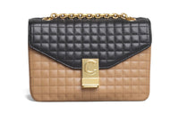 CELINE Leather Tofu Bag Shoulder Bag Crossbody Bag Small Size Women's Brown Black