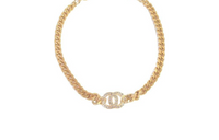 CHANEL Rhinestone Necklaces Women's Gold