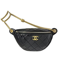 CHANEL Leather Fanny Pack Crossbody Bag Shoulder Bag Women's Black