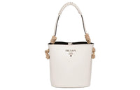 PRADA Cow Leather Bucket Bags One Shoulder Handbags Women's White