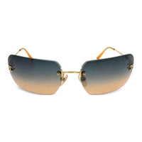 CHANEL Acrylic Metal Rectangular Sunglasses Women's Gold