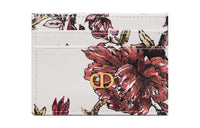 DIOR Caro Sheepskin Card Clip Card Holder Women's White/Red