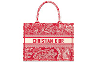 DIOR Fabric Tote Bag Shopping Bag Shoulder Bag Handbag Medium Size Women's Overripe Red