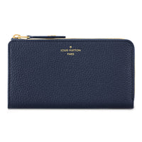 LOUIS VUITTON Taurillon Leather Wallet Women's Navy Blue Patchwork With Washed Blue
