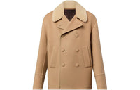 LOUIS VUITTON Double Face Wool-Silk Peacoat With Shearling Collar
